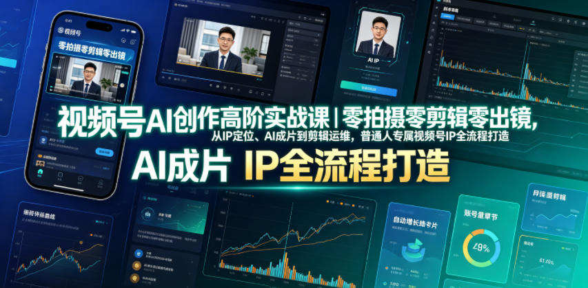 视频号AI创作高阶实战课｜零拍摄零剪辑零出镜，从IP定位、AI成片到剪辑运维，普通人专属视频号IP全流程打造-大象聊项目