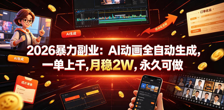 2026暴力副业：AI动画全自动生成，一单上千，月稳2W，永久可做【揭秘】-大象聊项目