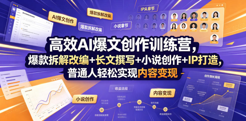 高效AI爆文创作训练营，爆款拆解改编+长文撰写+小说创作+IP打造，普通人轻松实现内容变现-大象聊项目