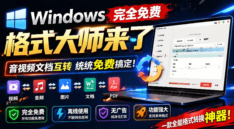 Windows完全免费格式大师来了，音视频文档互转统统免费搞定！免费无广，离线使用格式大师-大象聊项目