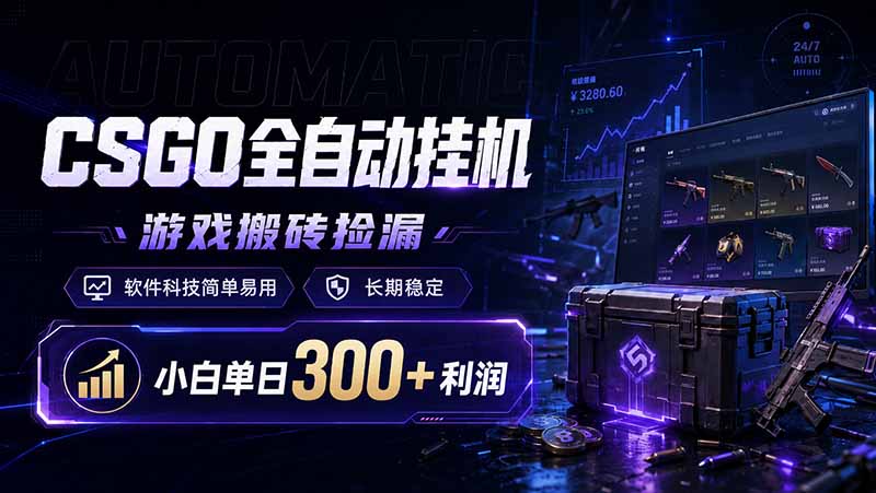 CSGO全自动挂机，游戏搬砖捡漏，软件科技简单易用，长期稳定，小白单日300+利润-大象聊项目