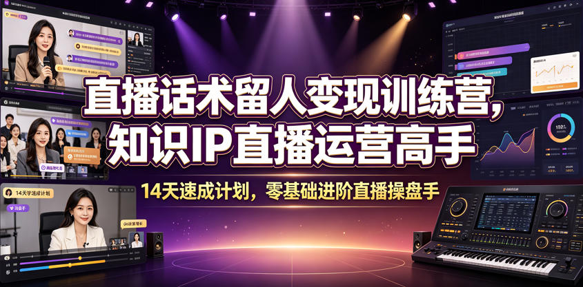 直播话术留人变现训练营，知识IP直播运营高手，14天速成计划，零基础进阶直播操盘手-大象聊项目