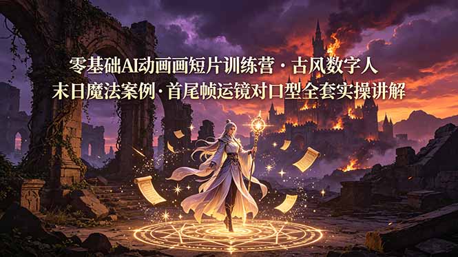 零基础AI动画短片训练营，古风数字人末日魔法案例，首尾帧运镜对口型全套实操讲解-大象聊项目