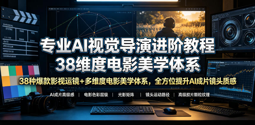 专业AI视觉导演进阶教程，38种爆款影视运镜+多维度电影美学体系，全方位提升AI成片高级感与镜头质感-大象聊项目