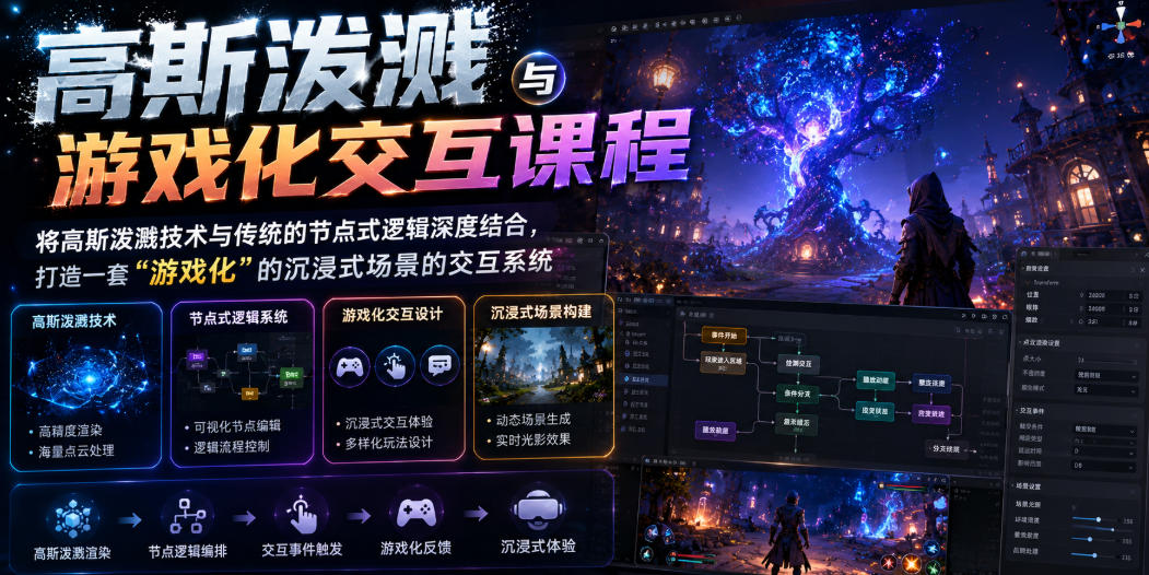 高斯泼溅与游戏化交互课程，将高斯泼溅技术与传统的节点式逻辑深度结合，打造一套“游戏化”的沉浸式场景的交互系统-大象聊项目