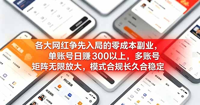 各大网红争先入局的零成本副业，单账号日赚 300 以上，多号矩阵可放大，模式合规长久稳定！-大象聊项目