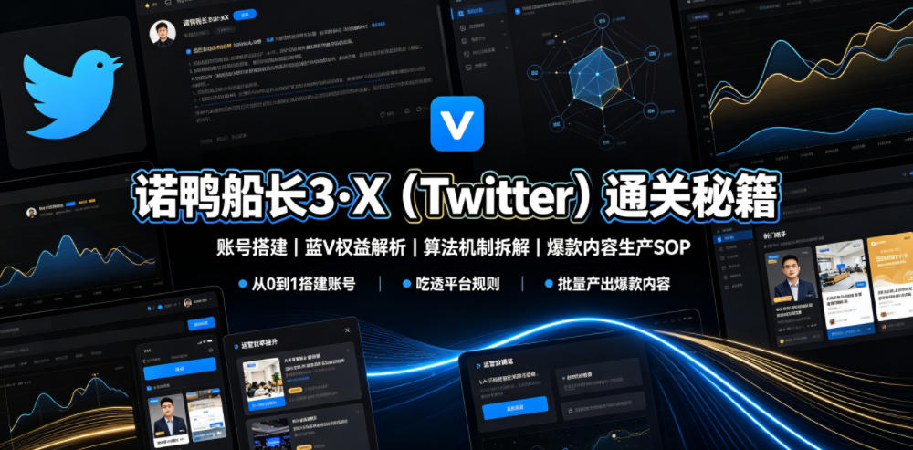 诺鸭船长3·X(Twitter)通关秘籍，涵盖账号搭建、蓝V权益解析、算法机制拆解及爆款内容生产SOP-大象聊项目