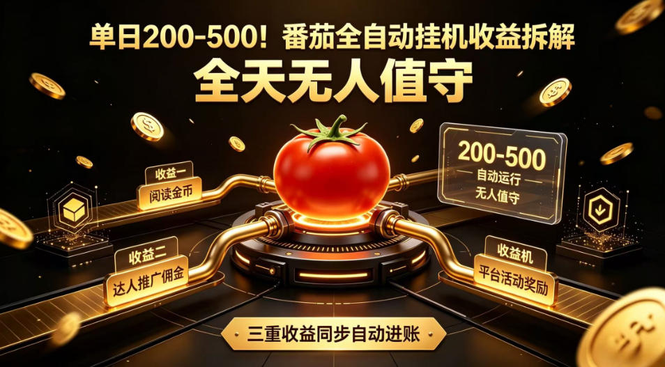 单日200-500！番茄全自动挂G收益拆解，全天无人值守，矩阵操作收益翻倍【揭秘】-大象聊项目