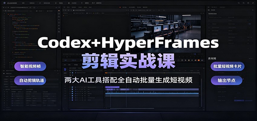 Codex+HyperFrames剪辑实战课：两大AI工具搭配全自动批量生成短视频-大象聊项目