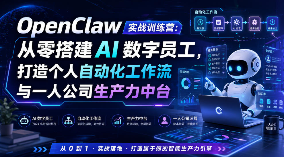 OpenClaw实战训练营：从零搭建AI数字员工，打造个人自动化工作流与一人公司生产力中台-大象聊项目