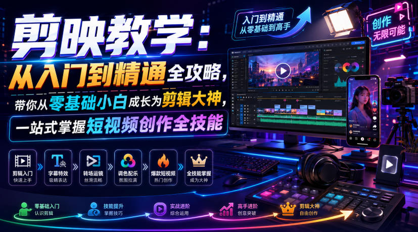 剪映教学：从入门到精通全攻略，带你从零基础小白成长为剪辑大神，一站式掌握短视频创作全技能-大象聊项目