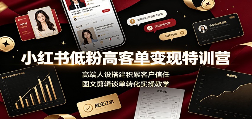 小红书低粉高客单变现特训营：高端人设搭建积累客户信任，图文剪辑谈单转化实操教学-大象聊项目