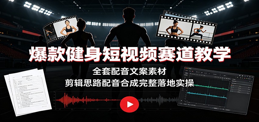 爆款健身短视频赛道教学：全套配音文案素材，剪辑思路配音合成完整落地实操-大象聊项目