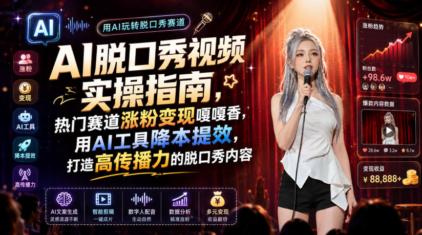 AI脱口秀视频实操指南，热门赛道涨粉变现嘎嘎香，用AI工具降本提效，打造高传播力的脱口秀内容-大象聊项目