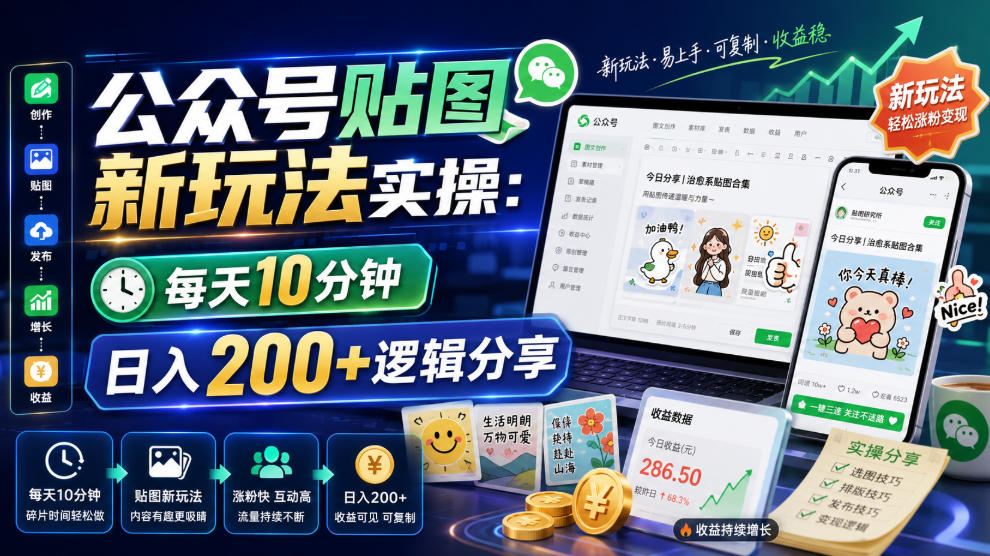 公众号贴图新玩法实操，每天10分钟，日入200+逻辑分享-大象聊项目