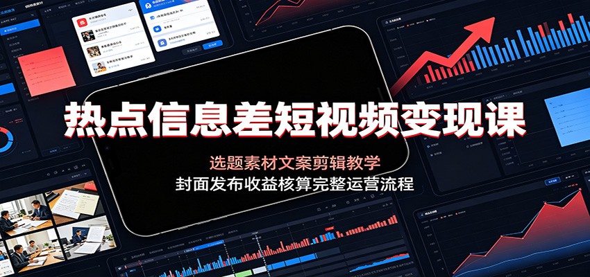 热点信息差短视频变现课：选题素材文案剪辑教学，封面发布收益核算完整运营流程-大象聊项目