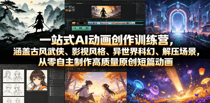 一站式AI动画创作训练营，涵盖古风武侠、影视风格、异世界科幻、解压场景，从零自主制作高质量原创短篇动画(更新)-大象聊项目