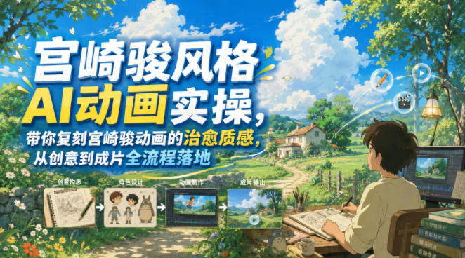 宫崎骏风格AI动画实操，带你复刻宫崎骏动画的治愈质感，从创意到成片全流程落地-大象聊项目