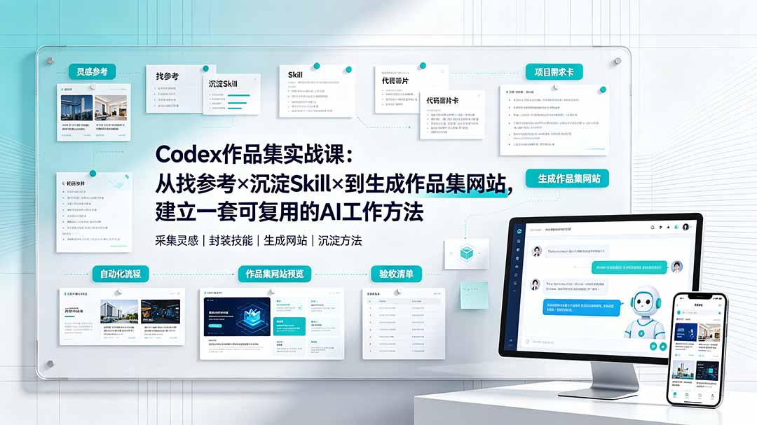 Codex作品集实战课：从找参考×沉淀Skill×到生成作品集网站，建立一套可复用的AI工作方法-大象聊项目