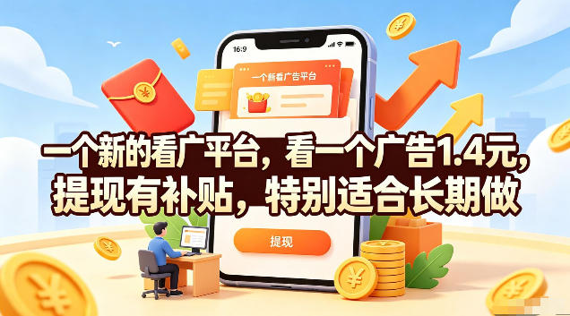 一个新的看广平台，看一个广告1.4元，提现有补贴，特别适合长期做【揭秘】-大象聊项目