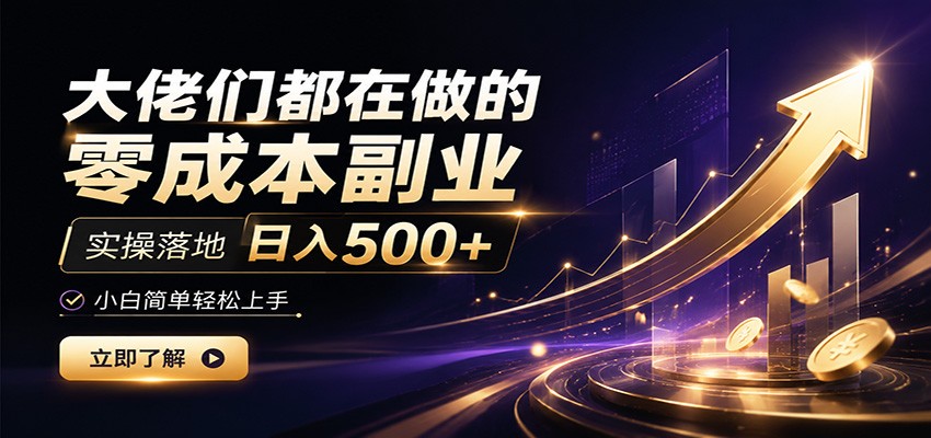 大佬们都在做的零成本副业，实操落地日入500+，小白一秒上手-大象聊项目