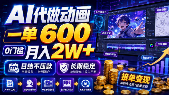 AI代做动画，一单600，0门槛月入2W+，日结不压款，长期稳定【揭秘】-大象聊项目