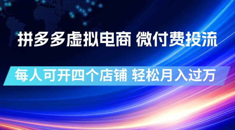 拼多多虚拟电商，微付费投流玩法，每人可开四个店，轻松月入过1W【揭秘】-大象聊项目