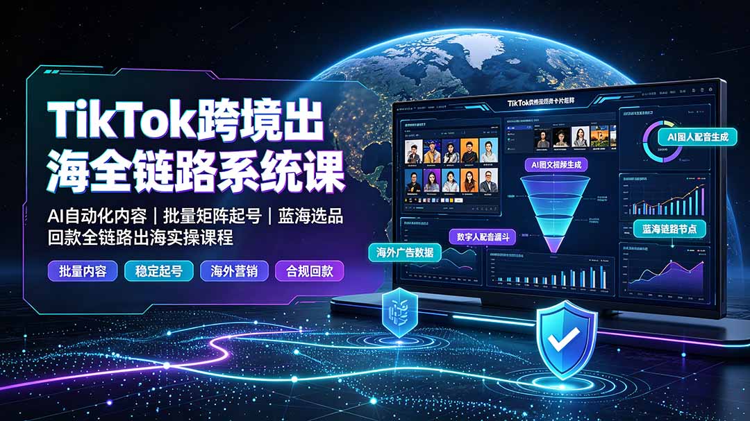 TikTok跨境出海全链路系统课-2026年7月：AI自动化内容｜批量矩阵起号｜蓝海选品回款全链路出海实操课程-大象聊项目