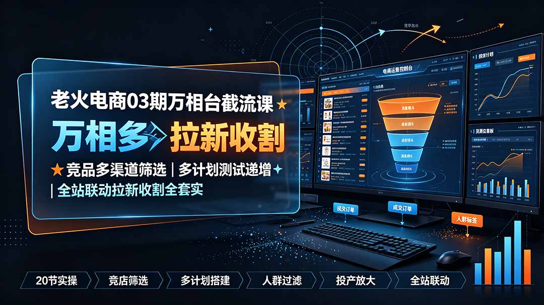 老火电商03期万相台截流课：竞品多渠道筛选｜多计划测试递增｜全站联动拉新收割全套实操教学-大象聊项目