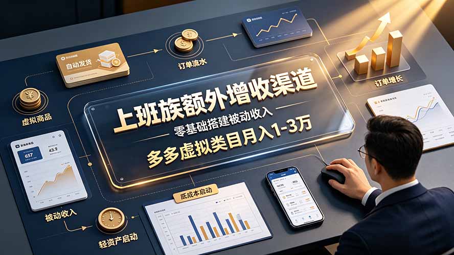 上班族额外增收渠道，零基础搭建被动收入，多多虚拟类目月入 1-3 万-大象聊项目