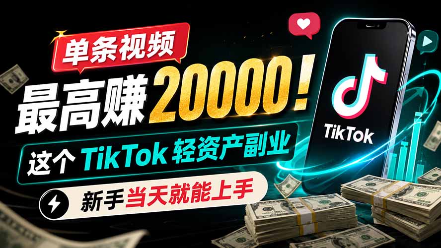 单条视频最高赚 20000！这个 TikTok 轻资产副业，新手当天就能上手-大象聊项目