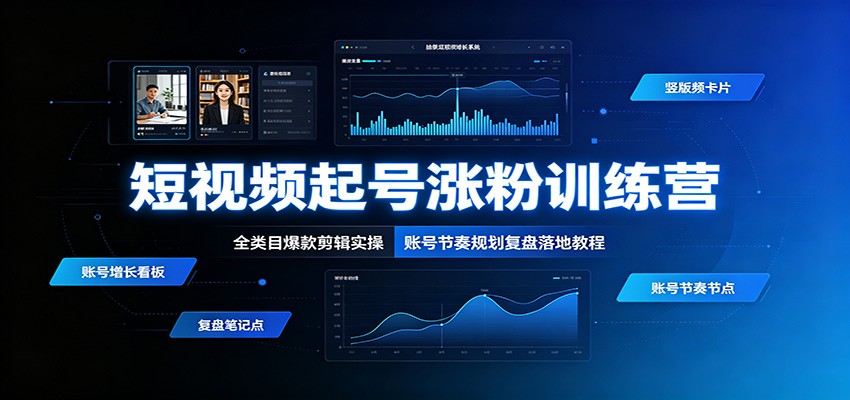 短视频起号涨粉训练营：全类目爆款剪辑实操，账号节奏规划复盘落地教程-大象聊项目