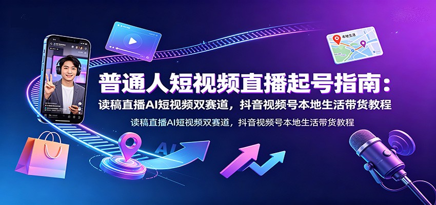 普通人短视频直播起号指南：读稿直播AI短视频双赛道，抖音视频号本地生活带货教程-大象聊项目