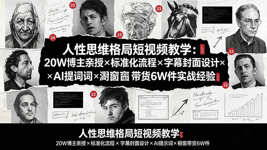 人性思维格局短视频教学：20W博主亲授×标准化流程×字幕封面设计×AI提示词×橱窗带货6W件实战经验-大象聊项目