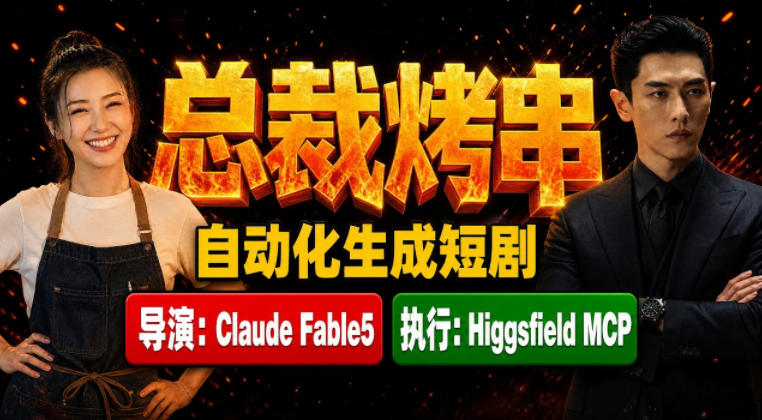 Claude Fable5担任导演+Higgsfield MCP落地执行｜《总裁烤串》真人质感短剧全自动AI生成全流程教学-大象聊项目