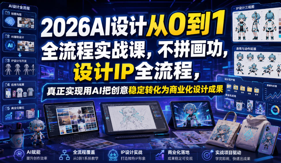 2026AI设计从0到1全流程实战课，不拼画功，设计IP全流程，真正实现用AI把创意稳定转化为商业化设计成果-大象聊项目