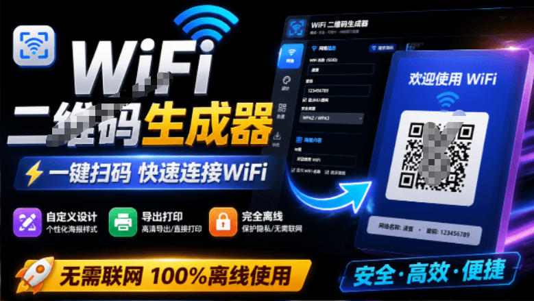 完全离线使用！WiFi二维码生成器，一键扫码快速连接WiFi，支持自定义风格导出WiFi二维码生成器-大象聊项目