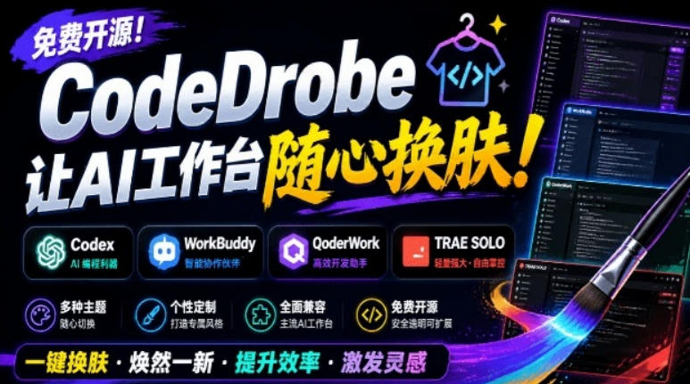 免费开源的CodeDrobe，让AI工作台随心换肤，支持Codex、WorkBuddy等，免费且本地运行！-大象聊项目