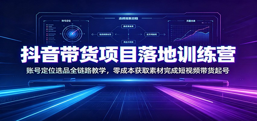 抖音带货项目落地训练营：账号定位选品全链路教学，零成本获取素材完成短视频带货起号-大象聊项目