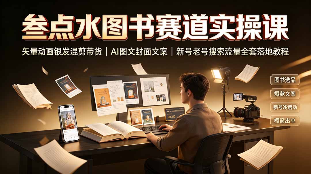 叁点水图书赛道实操课｜矢量动画银发混剪带货，AI图文封面文案，新号老号搜索流量全套落地教程-大象聊项目