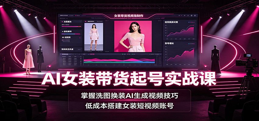 AI女装带货起号实战课：掌握洗图换装AI生成视频技巧，低成本搭建女装短视频账号-大象聊项目