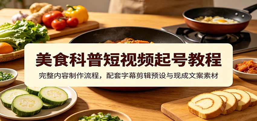 美食科普短视频起号教程：完整内容制作流程，配套字幕剪辑预设与现成文案素材-大象聊项目
