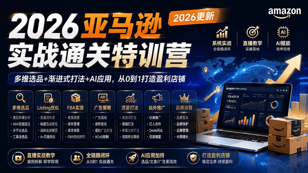 2026亚马逊实战通关特训营-2026更新，多维选品+渐进式打法+AI应用，从0到1打造盈利店铺-大象聊项目