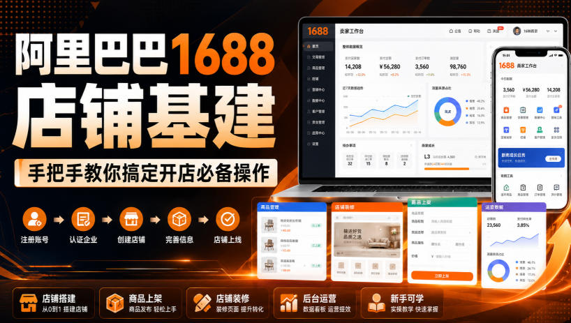 阿里巴巴1688店铺基建，手把手教你搞定开店必备操作(更新8月)-大象聊项目