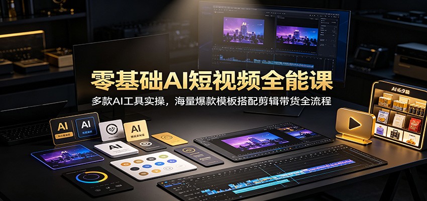 零基础AI短视频全能课：多款AI工具实操，海量爆款模板搭配剪辑带货全流程-大象聊项目