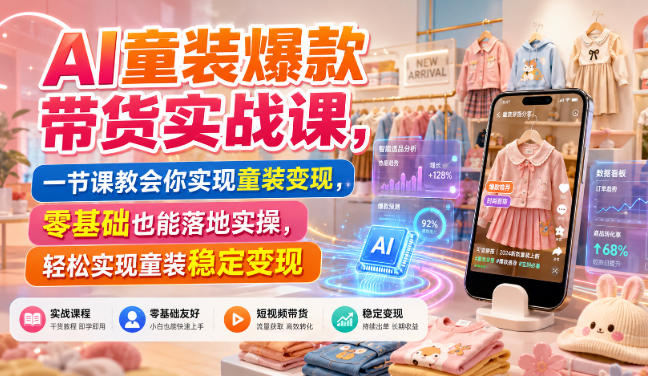 AI童装爆款带货实战课，一节课教会你实现童装变现，零基础也能落地实操-大象聊项目
