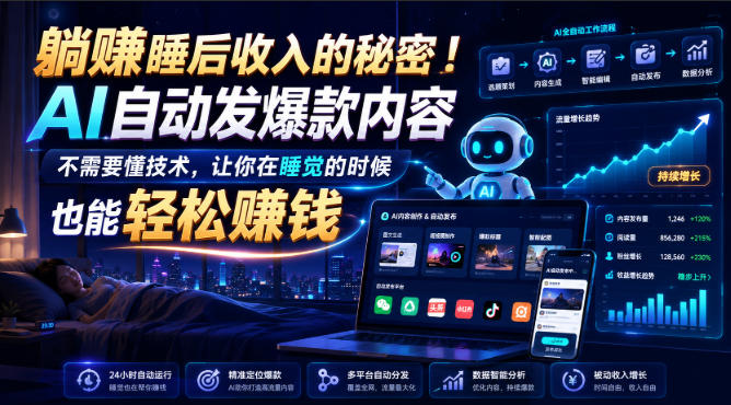 躺賺睡后收入的秘密！AI自动发爆款内容，不需要懂技术，让你在睡觉的时候也能轻松賺钱【原创双语字幕】-大象聊项目
