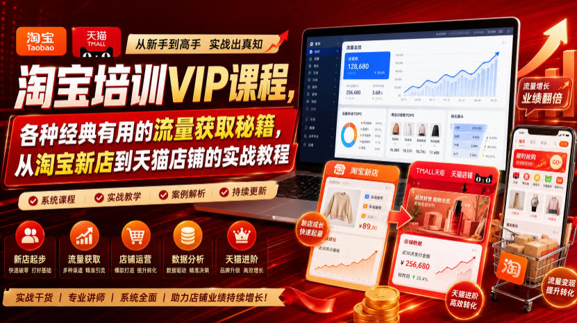淘宝培训VIP课程，各种经典有用的流量获取秘籍，从淘宝新店到天猫店铺的实战教程(更新08月12日)-大象聊项目