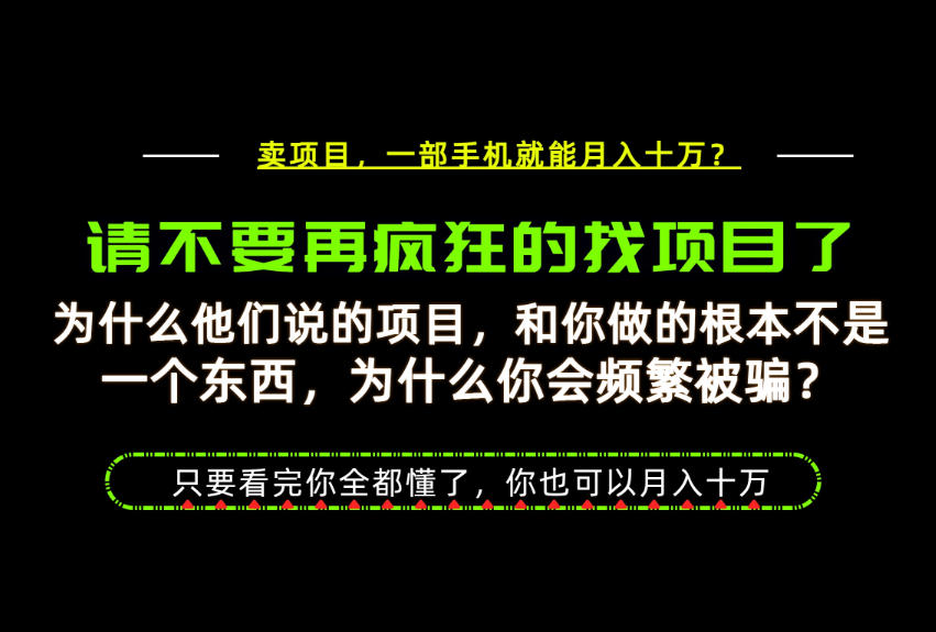 为什么做项目的人大多都是炮灰？为什么只有卖项目才能稳？看完你也可以月入10W+【揭秘】-大象聊项目