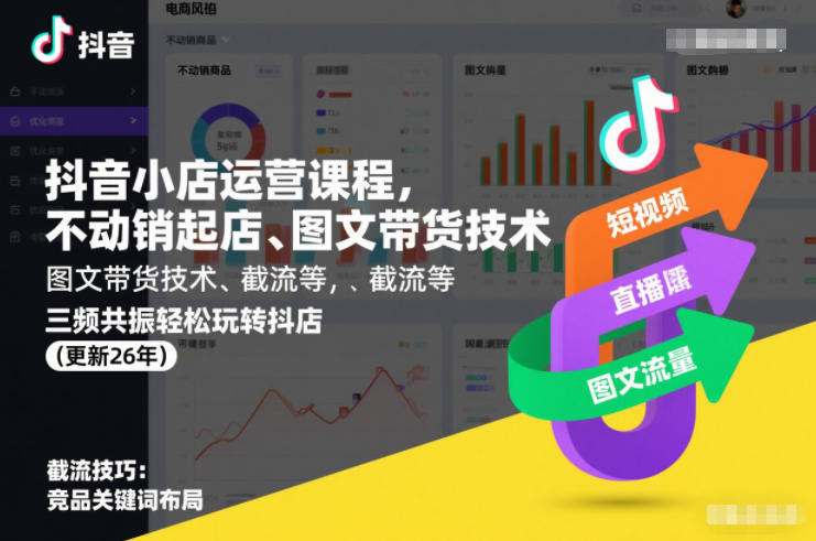 抖音小店运营课程，不动销起店、图文带货技术、截流等，三频共振轻松玩转抖店(更新260815)-大象聊项目